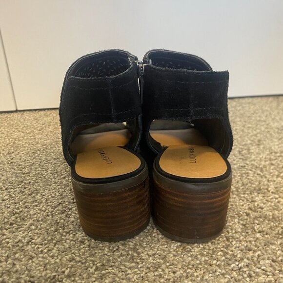 Lucky Brand Slingback Ankle Booties Black Suede Open Toe Heeled Boots Size‎ 7 - Picture 2 of 8